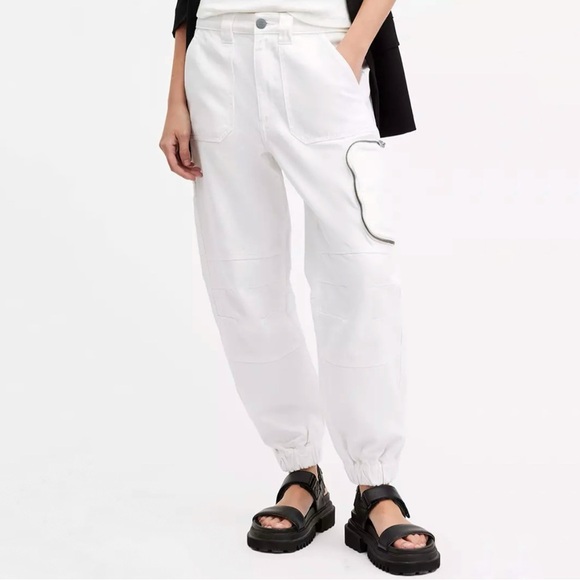 AllSaints Florence Cargo Jogger Pants Organic Twill Cotton Chalk White 8 - Picture 2 of 16